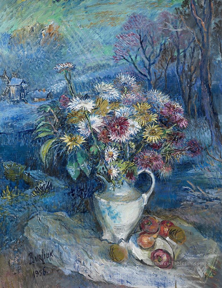 fleurissant dans le vase blanc 1956 fleurs modernes de décor Peintures à l'huile